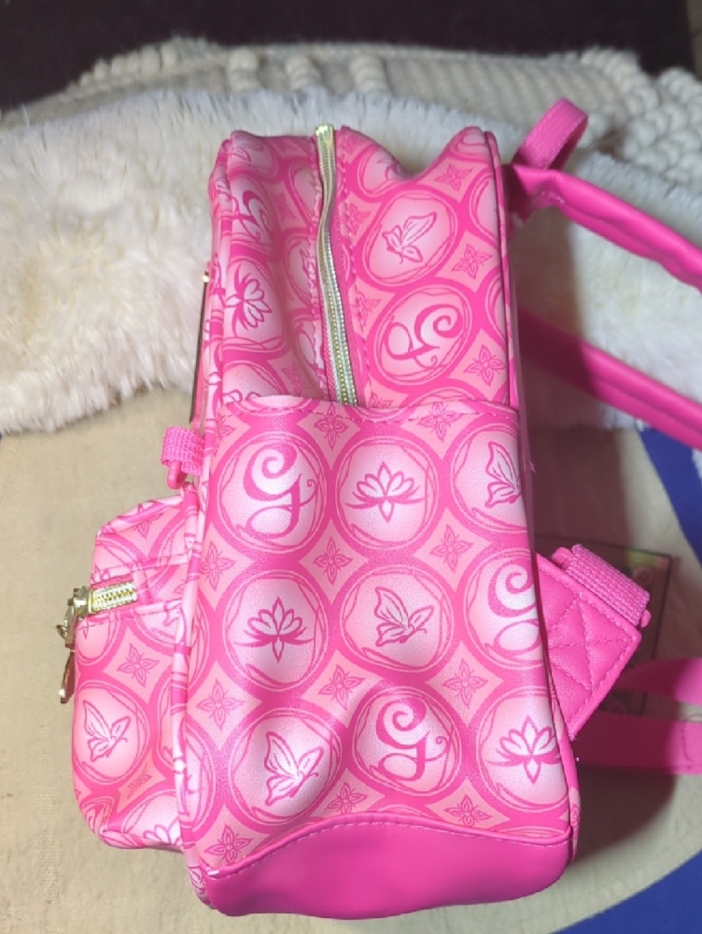 Pink Patterned Mini Backpack with Gold Accent & Wicked Socks Combo $45 - Picture 4 of 5
